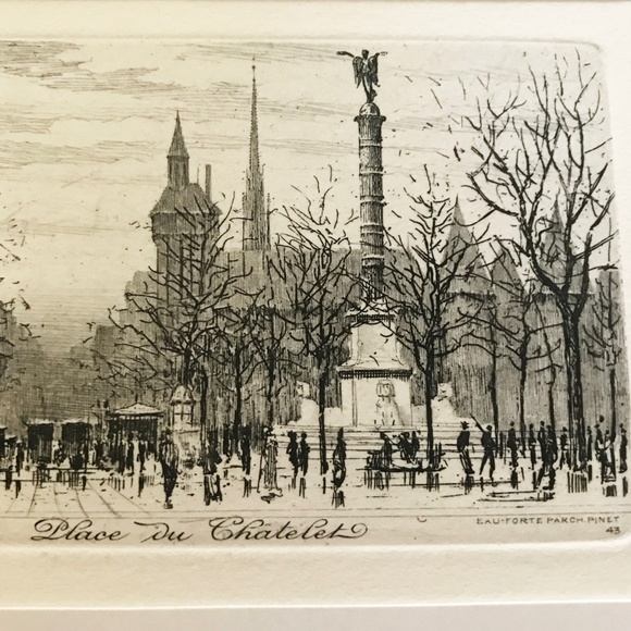 Vintage Charles Pinet Etching of "Place du Chatelet" Paris - Picture 2 of 2
